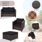 Costway 5-teiliges Terrassenmöbel-Set aus Rattan, Loveseat Sofa, Ottomane, gepolstert, Rot/Weiß
