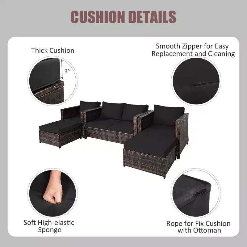 Costway 5-teiliges Terrassenmöbel-Set aus Rattan, Loveseat Sofa, Ottomane, gepolstert, Rot/Weiß
