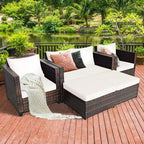 Costway 5-teiliges Terrassenmöbel-Set aus Rattan, Loveseat Sofa, Ottomane, gepolstert, Rot/Weiß