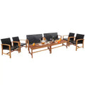 Costway 8PCS Outdoor Patio Rattan Furniture Set Acacia Wood Frame Sofa Loveseat Garden
