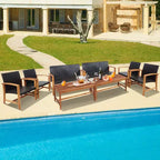 Costway 8-teiliges Outdoor-Gartenmöbel-Set aus Rattan mit Akazienholzrahmen, Sofa, Zweisitzer, Garten