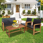 Costway 8-teiliges Outdoor-Gartenmöbel-Set aus Rattan mit Akazienholzrahmen, Sofa, Zweisitzer, Garten