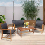 Costway 8-teiliges Outdoor-Gartenmöbel-Set aus Rattan mit Akazienholzrahmen, Sofa, Zweisitzer, Garten