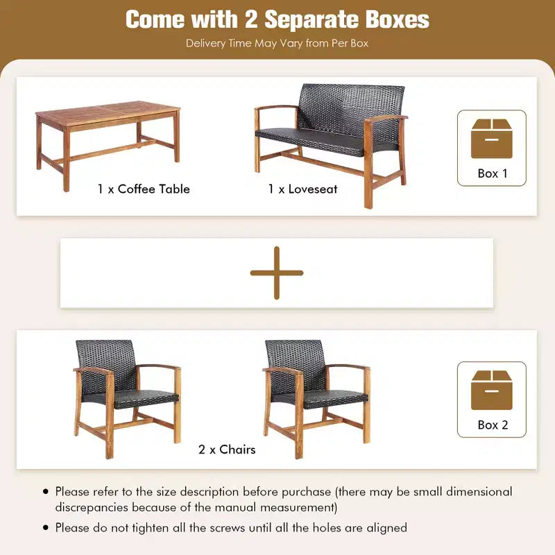 Costway 8-teiliges Outdoor-Gartenmöbel-Set aus Rattan mit Akazienholzrahmen, Sofa, Zweisitzer, Garten