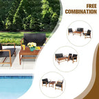 Costway 8-teiliges Outdoor-Gartenmöbel-Set aus Rattan mit Akazienholzrahmen, Sofa, Zweisitzer, Garten
