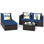5-teiliges Outdoor-Rattanmöbel-Set, Sofa-Garnitur mit Couchtisch, Rot/Navy