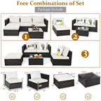 5-teiliges Outdoor-Rattanmöbel-Set, Sofa-Garnitur mit Couchtisch, Rot/Navy