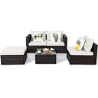 5-teiliges Outdoor-Rattanmöbel-Set, Sofa-Garnitur mit Couchtisch, Rot/Navy