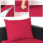 5-teiliges Outdoor-Rattanmöbel-Set, Sofa-Garnitur mit Couchtisch, Rot/Navy