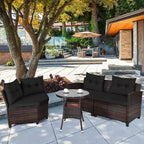 Costway 4PCS Outdoor Patio Rattan Furniture Set Cushioned Sofa Table Turquoise\Black\Navy\Red