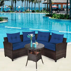 Costway 4-teiliges Outdoor-Patio-Rattanmöbel-Set mit gepolstertem Sofa und Tisch in Türkis/Schwarz/Marineblau/Rot