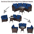 Costway 4-teiliges Outdoor-Patio-Rattanmöbel-Set mit gepolstertem Sofa und Tisch in Türkis/Schwarz/Marineblau/Rot