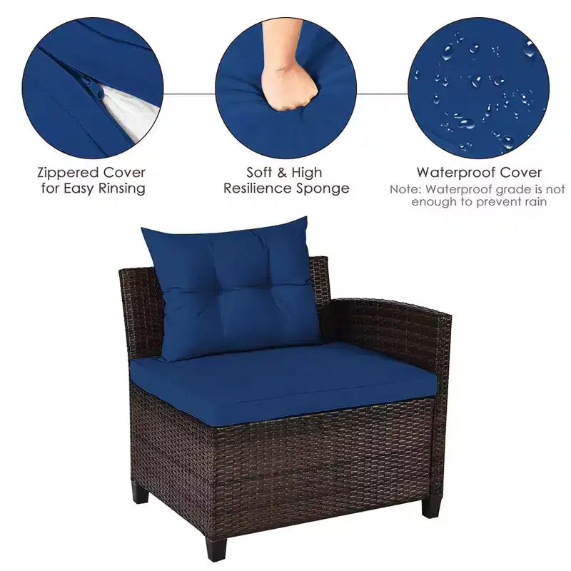 Costway 4-teiliges Outdoor-Patio-Rattanmöbel-Set mit gepolstertem Sofa und Tisch in Türkis/Schwarz/Marineblau/Rot