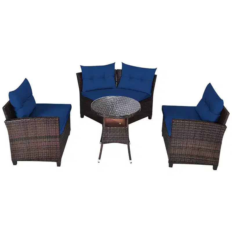 Costway 4-teiliges Outdoor-Patio-Rattanmöbel-Set mit gepolstertem Sofa und Tisch in Türkis/Schwarz/Marineblau/Rot