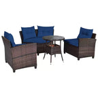 Costway 4-teiliges Outdoor-Patio-Rattanmöbel-Set mit gepolstertem Sofa und Tisch in Türkis/Schwarz/Marineblau/Rot