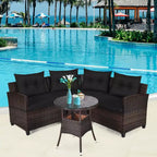 Costway 4-teiliges Outdoor-Patio-Rattanmöbel-Set mit gepolstertem Sofa und Tisch in Türkis/Schwarz/Marineblau/Rot