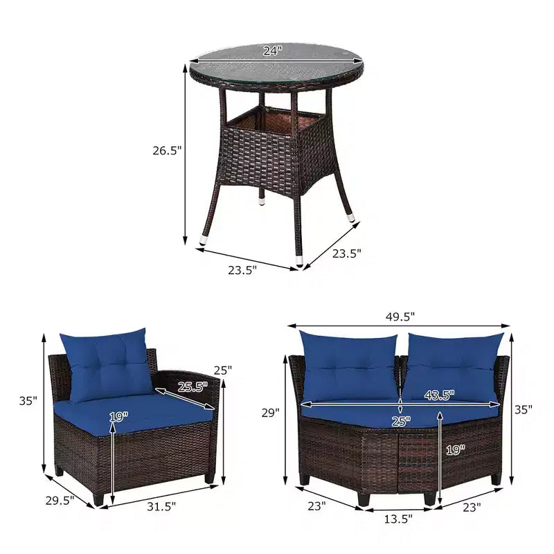 Costway 4-teiliges Outdoor-Patio-Rattanmöbel-Set mit gepolstertem Sofa und Tisch in Türkis/Schwarz/Marineblau/Rot
