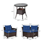 Costway 4-teiliges Outdoor-Patio-Rattanmöbel-Set mit gepolstertem Sofa und Tisch in Türkis/Schwarz/Marineblau/Rot
