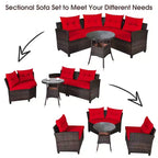 Costway 4-teiliges Outdoor-Patio-Rattanmöbel-Set mit gepolstertem Sofa und Tisch in Türkis/Schwarz/Marineblau/Rot