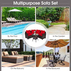 Costway 4-teiliges Outdoor-Patio-Rattanmöbel-Set mit gepolstertem Sofa und Tisch in Türkis/Schwarz/Marineblau/Rot