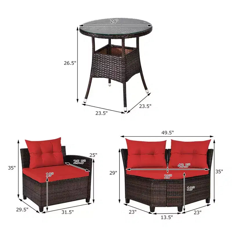 Costway 4-teiliges Outdoor-Patio-Rattanmöbel-Set mit gepolstertem Sofa und Tisch in Türkis/Schwarz/Marineblau/Rot