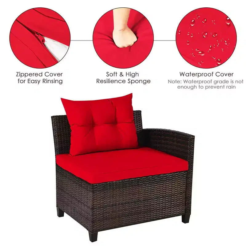 Costway 4-teiliges Outdoor-Patio-Rattanmöbel-Set mit gepolstertem Sofa und Tisch in Türkis/Schwarz/Marineblau/Rot