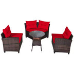 Costway 4-teiliges Outdoor-Patio-Rattanmöbel-Set mit gepolstertem Sofa und Tisch in Türkis/Schwarz/Marineblau/Rot