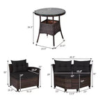 Costway 4-teiliges Outdoor-Patio-Rattanmöbel-Set mit gepolstertem Sofa und Tisch in Türkis/Schwarz/Marineblau/Rot