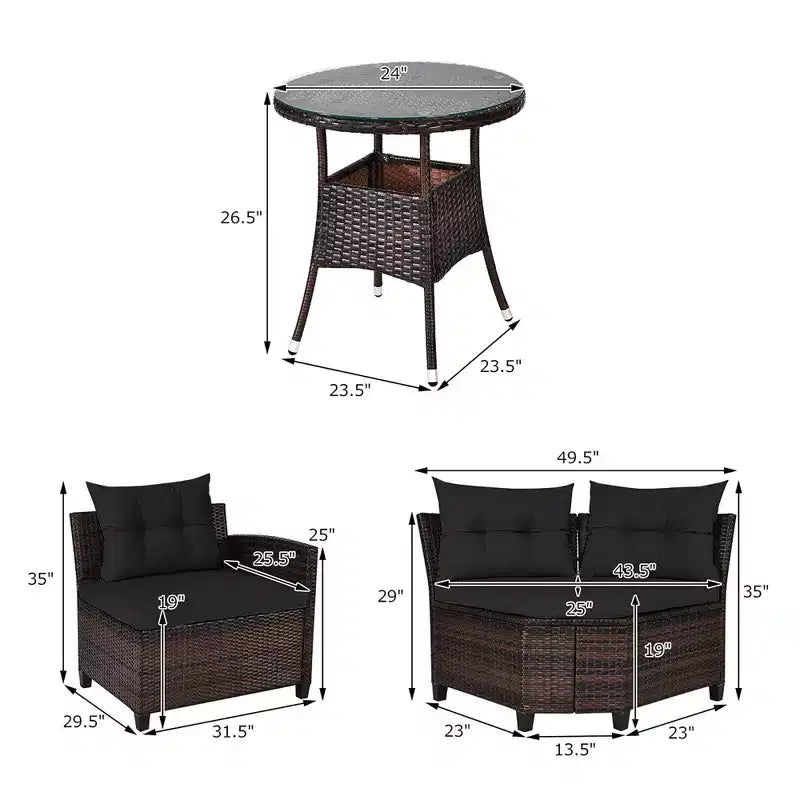 Costway 4-teiliges Outdoor-Patio-Rattanmöbel-Set mit gepolstertem Sofa und Tisch in Türkis/Schwarz/Marineblau/Rot