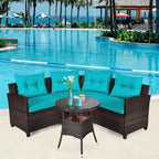 Costway 4-teiliges Outdoor-Patio-Rattanmöbel-Set mit gepolstertem Sofa und Tisch in Türkis/Schwarz/Marineblau/Rot