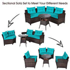 Costway 4-teiliges Outdoor-Patio-Rattanmöbel-Set mit gepolstertem Sofa und Tisch in Türkis/Schwarz/Marineblau/Rot