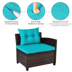 Costway 4-teiliges Outdoor-Patio-Rattanmöbel-Set mit gepolstertem Sofa und Tisch in Türkis/Schwarz/Marineblau/Rot