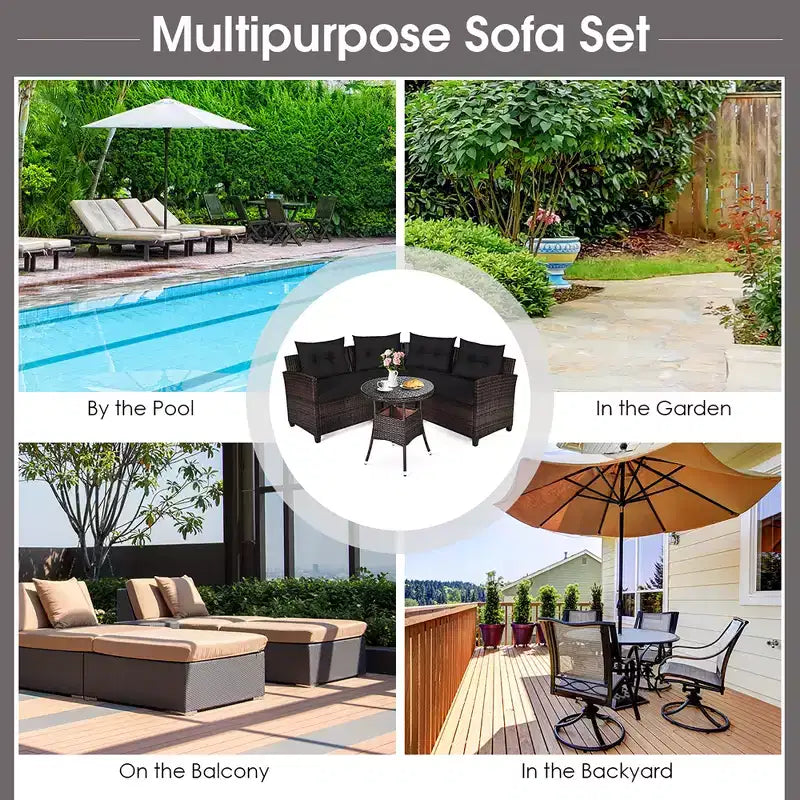 Costway 4-teiliges Outdoor-Patio-Rattanmöbel-Set mit gepolstertem Sofa und Tisch in Türkis/Schwarz/Marineblau/Rot