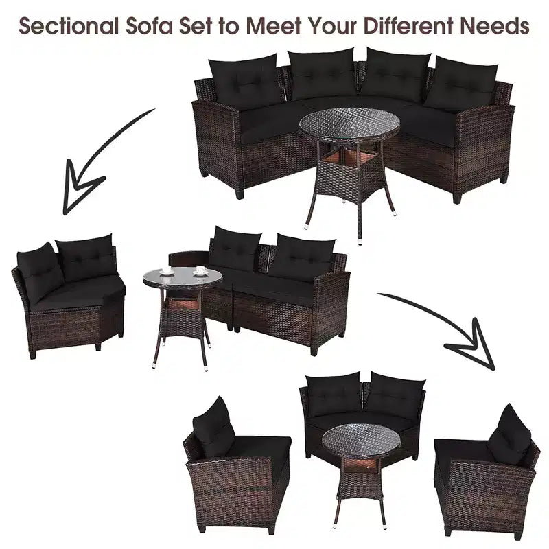 Costway 4-teiliges Outdoor-Patio-Rattanmöbel-Set mit gepolstertem Sofa und Tisch in Türkis/Schwarz/Marineblau/Rot