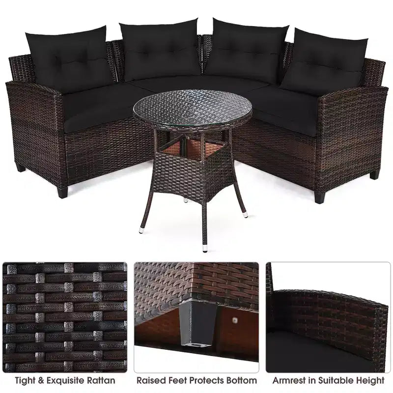 Costway 4-teiliges Outdoor-Patio-Rattanmöbel-Set mit gepolstertem Sofa und Tisch in Türkis/Schwarz/Marineblau/Rot