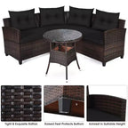 Costway 4-teiliges Outdoor-Patio-Rattanmöbel-Set mit gepolstertem Sofa und Tisch in Türkis/Schwarz/Marineblau/Rot
