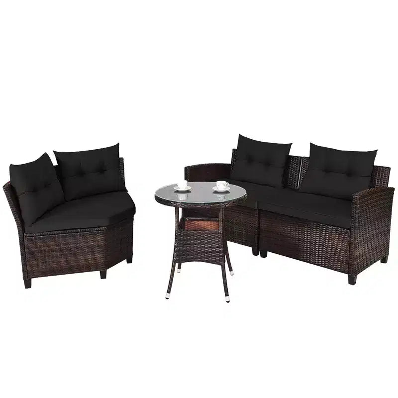 Costway 4-teiliges Outdoor-Patio-Rattanmöbel-Set mit gepolstertem Sofa und Tisch in Türkis/Schwarz/Marineblau/Rot