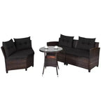 Costway 4-teiliges Outdoor-Patio-Rattanmöbel-Set mit gepolstertem Sofa und Tisch in Türkis/Schwarz/Marineblau/Rot
