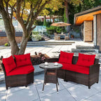 Costway 4-teiliges Outdoor-Patio-Rattanmöbel-Set mit gepolstertem Sofa und Tisch in Türkis/Schwarz/Marineblau/Rot