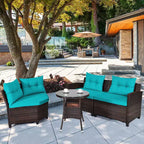 Costway 4-teiliges Outdoor-Patio-Rattanmöbel-Set mit gepolstertem Sofa und Tisch in Türkis/Schwarz/Marineblau/Rot