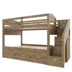Whisen Twin XL Etagenbett mit Ausziehbett, Etagenbett mit Stauraum, Etagenbett aus Massivholz, Treppe mit Stauraum, Kleiderschrank, 3 Schubladen, für Kinder