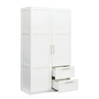 Weißer Kleiderschrank mit Türen, Schubladen und Kleiderstange