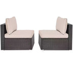 Costway 2-teiliges Garten-Rattan-Sofa-Set ohne Armlehnen, modulares Loungeset mit Kissen