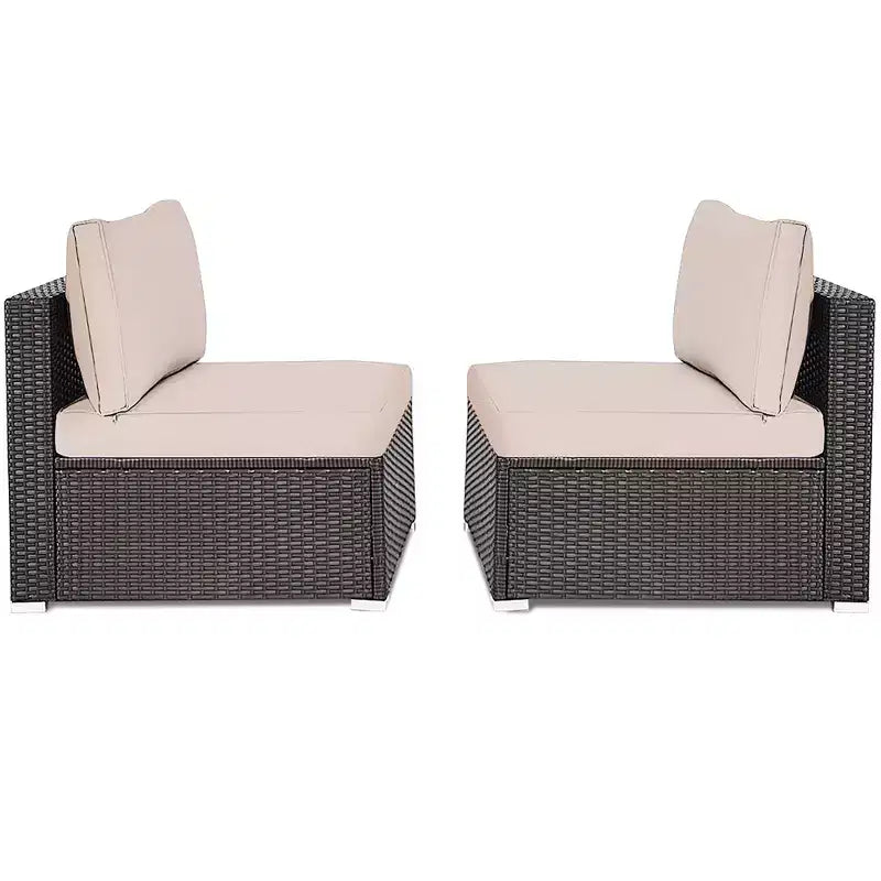 Costway 2-teiliges Garten-Rattan-Sofa-Set ohne Armlehnen, modulares Loungeset mit Kissen