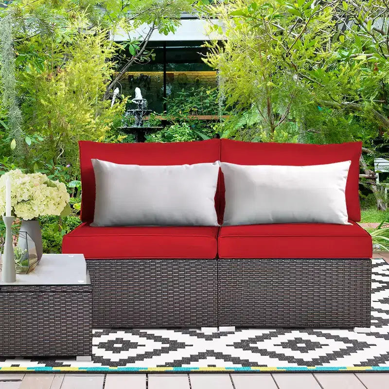 Costway 2-teiliges Garten-Rattan-Sofa-Set ohne Armlehnen, modulares Loungeset mit Kissen