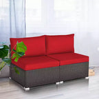 Costway 2-teiliges Garten-Rattan-Sofa-Set ohne Armlehnen, modulares Loungeset mit Kissen
