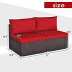 Costway 2-teiliges Garten-Rattan-Sofa-Set ohne Armlehnen, modulares Loungeset mit Kissen