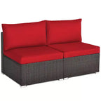 Costway 2-teiliges Garten-Rattan-Sofa-Set ohne Armlehnen, modulares Loungeset mit Kissen