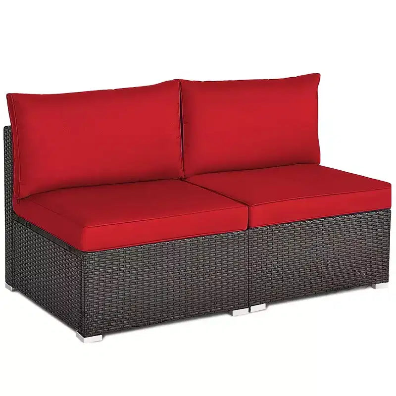 Costway 2-teiliges Garten-Rattan-Sofa-Set ohne Armlehnen, modulares Loungeset mit Kissen