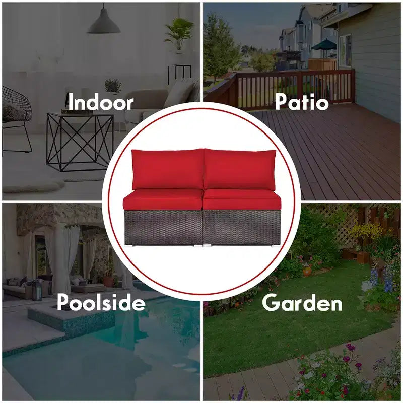 Costway 2-teiliges Garten-Rattan-Sofa-Set ohne Armlehnen, modulares Loungeset mit Kissen